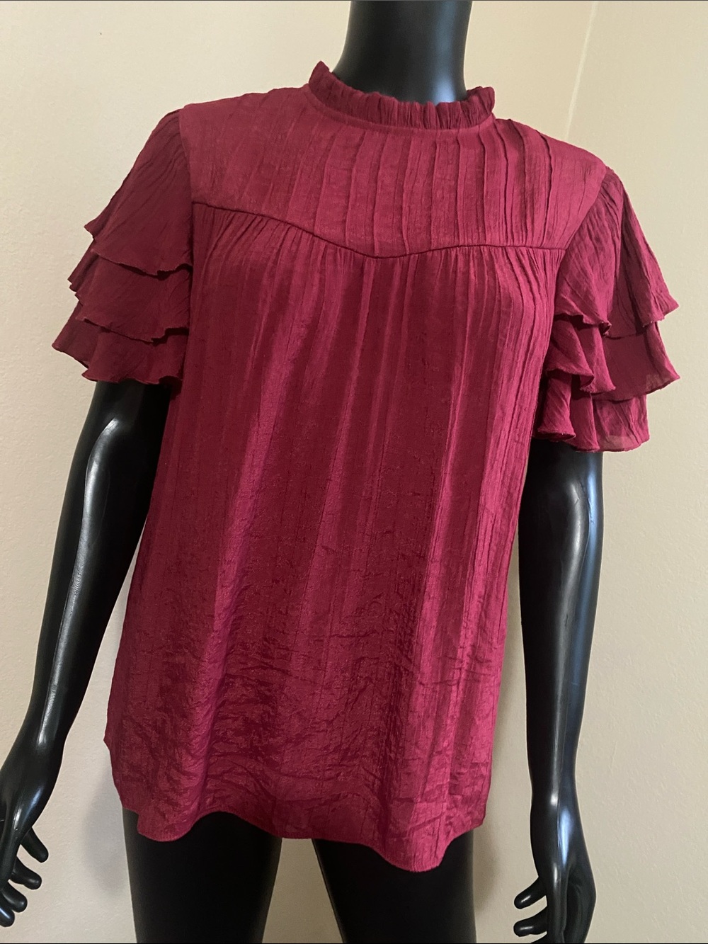 Nanette Lepore Burgundy Ruffled Sleeve Blouse